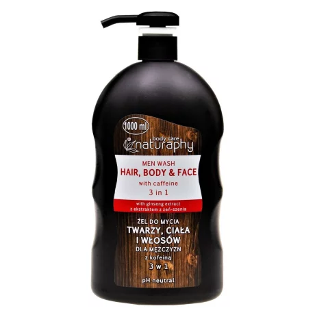 Sampon si gel de dus pentru barbati, cu cofeina, NATURAPHY, 1000 ML