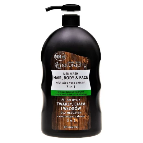 Sampon si gel de dus pentru barbati, cu lemn de santal, NATURAPHY, 1000 ML
