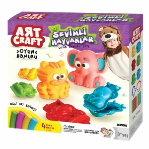 Set Creativ, Plastilina Art Craft 3D, Model Animale, Include 4 Batoane cu Pasta Modelatoare 200g, 8 Forme pentru Modelat, 3 ani+, Multicolor