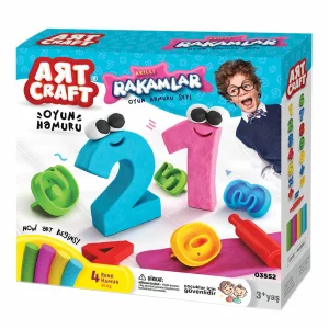Set Creativ, Plastilina Art Craft, Model Numere, Include 4 Batoane cu Pasta Modelatoare 200g, 16 Forme pentru Modelat, Nu se Usuca, 3 ani+, Albastru