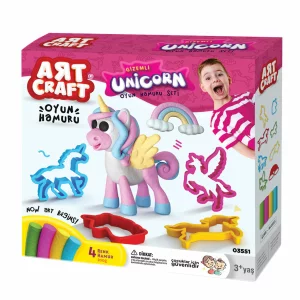Set Creativ, Plastilina Art Craft, Model Unicorni, Include 4 Batoane cu Pasta Modelatoare 200g, 12 Forme pentru Modelat, 3 ani+, Roz