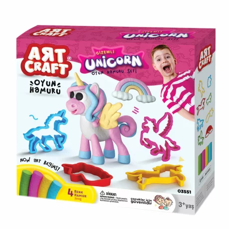 Set Creativ, Plastilina Art Craft, Model Unicorni, Include 4 Batoane cu Pasta Modelatoare 200g, 12 Forme pentru Modelat, 3 ani+, Roz
