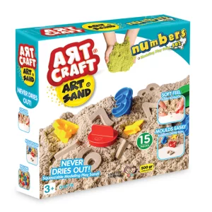 Set Nisip Kinetic, Art Craft Numbers, Include 15 Piese, Numere si Semne Matematice, Nu se Usuca, Nu se Lipeste de Maini, Calitate Premium, 500gr, 3ani, Maro